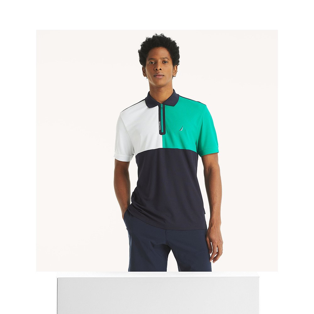 自营 Nautica 男式 Navtech 经典版型拼色 Polo 衫 - 海军蓝 美国 - 图3