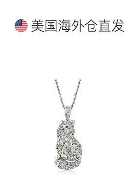 自营 925 纯银 Ross-Simons 黑白钻石猫吊坠项链 - 18 英寸 美国