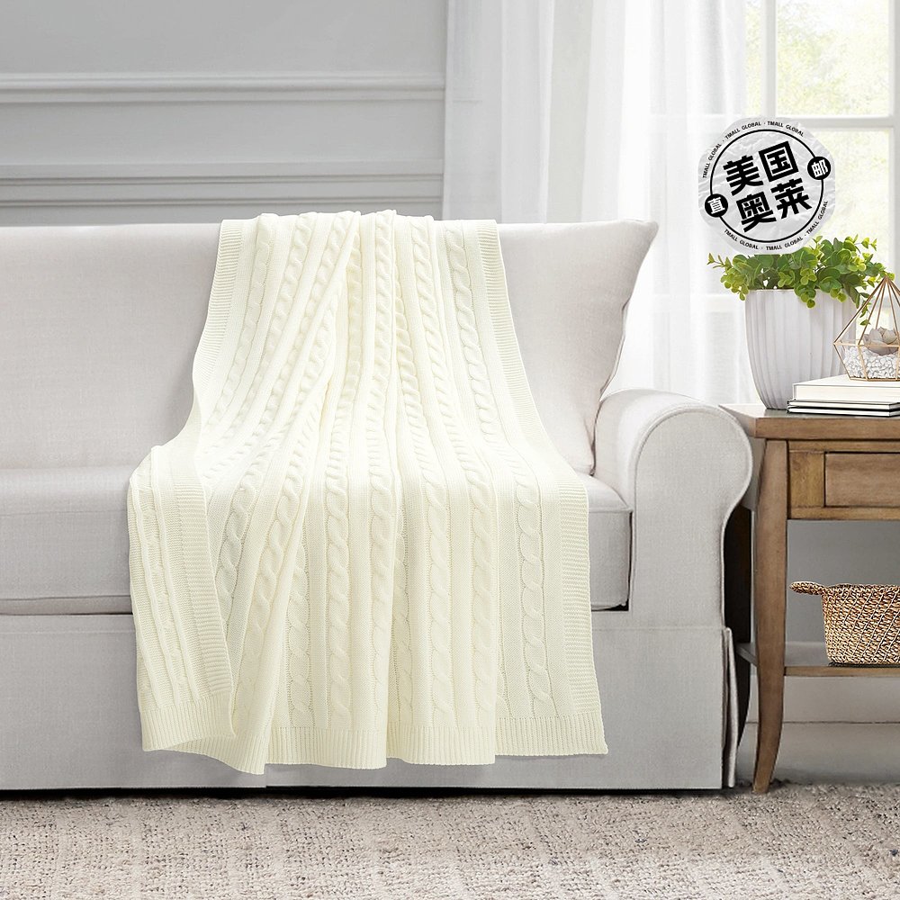 lush decorCable Soft Knitted Throw - ivory 【美国奥莱】直发 - 图0