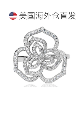 自营Suzy Levian 纯银白色方晶锆石野花戒指 - 白色 美国奥莱直发