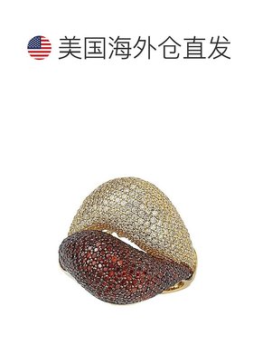 自营 Suzy Levian 镀金红色和白色方晶锆石微密钉戒指 - 黄色 美