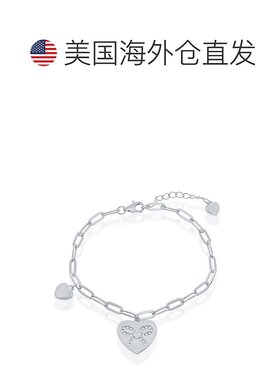 自营 simona纯银心形配 CZ 丝带回形针手链 - 银白色 美国奥莱直