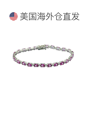 自营Suzy Levian 纯银椭圆形切割粉色蓝宝石网球手链 - 粉红色 美