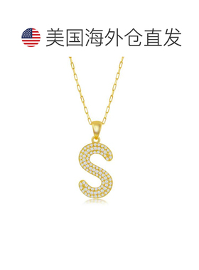 自营simona纯银 Micro Pave CZ \'J\' 块首字母带回形针链 - 镀金
