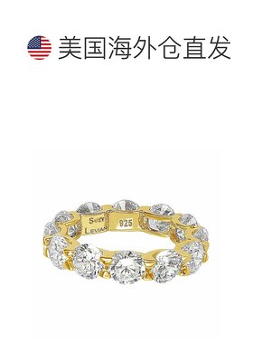 自营 Suzy Levian 金色纯银立方氧化锆圆形 U 形永恒戒指 - 黄色