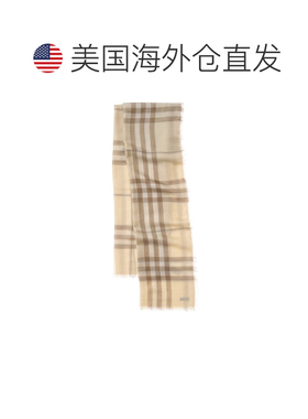 自营Burberry正反两面格子羊毛与真丝混纺围巾-米黄色 美国奥莱直