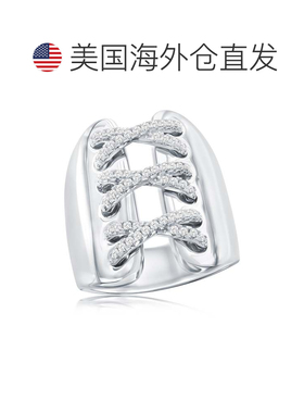 自营Suzy Levian Sterling Silver White Cubic Zirconia Wide Tr