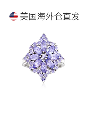 自营 925 纯银 Ross-Simons 坦桑石花朵爆裂戒指 - 紫色 美国奥莱