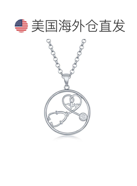 自营simona纯银 CZ 听诊器心跳吊坠 - 镀金 - 金色 美国奥莱直发