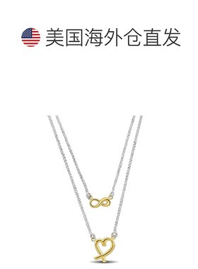 自营 925 纯银 Mimi & Max 黄色无限和心形吊饰双链项链 - 16+18