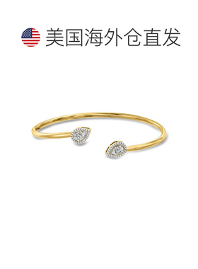 自营Ross-simons钻石梨形光环袖口手镯，14kt黄金-8英寸 美国奥莱