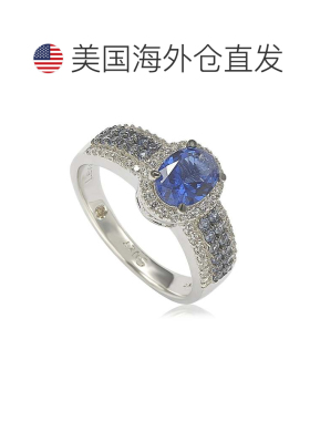 自营Suzy Levian 纯银椭圆形切割蓝宝石和钻石装饰周年纪念戒指 -