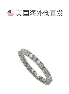 自营 Suzy Levian 纯银方晶锆石密钉 U 形镶嵌永恒戒指 - 白色 美