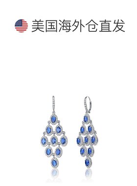 GENEVIVE 纯银蓝宝石方晶锆石吊灯耳环 - 蓝色 【美国奥莱】直发