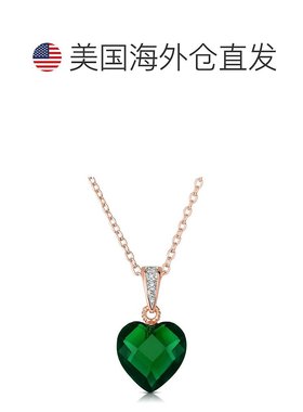 自营 genevive纯银白色方晶锆石心形吊坠项链 - 祖母绿 美国奥莱