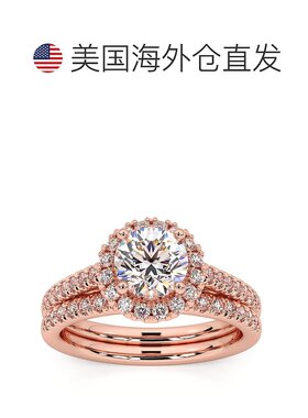 自营 pompeii3F/VS 1.50 克拉光环钻石订婚结婚戒指套装 14k 黄金