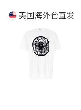 自营Balmain Men's Velvet Logo T-Shirt - white/black 美国奥莱