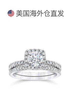 自营 pompeii31 ct 钻石垫形光环订婚结婚戒指套装 10k 白金 - 10