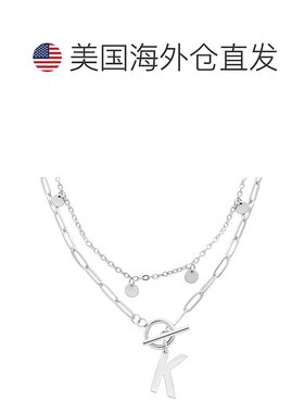 adornia抗锈镀银五彩纸屑和回形针分层字母套结项链 - silver-k