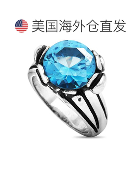 自营King Baby 银色和蓝色托帕石花卉图案戒指 - 多色 美国奥莱直