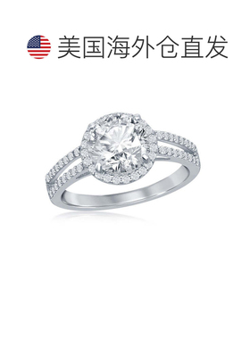 自营 simona 925 纯银圆形光环 CZ 双开口带订婚戒指 - 银白色 美