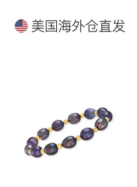 自营 Ross-Simons 8-9 毫米黑色养殖珍珠和 14 克拉黄金珠子弹力