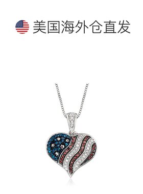 自营 Ross-Simons 多色钻石美国国旗心形吊坠项链 925 纯银 - 20