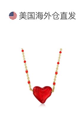 自营ross-simonsRoss Simons意大利红色Murano玻璃心形珠项链，18