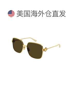 自营Bottega Veneta太阳镜矩形全边框，金色镜框和棕色镜片BV1199