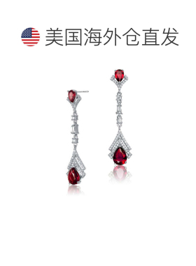 自营genevive纯银镀铑透明和绿宝石方晶锆石双光环吊坠耳环 -​​