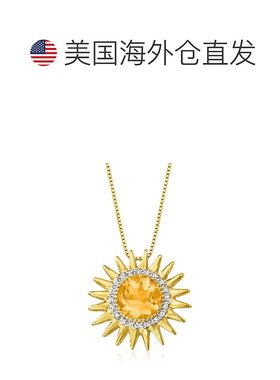 自营 ross-simons罗斯-西蒙斯黄水晶和。 18kt 金钻石太阳吊坠项