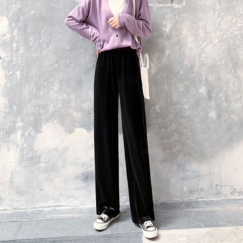 高端金丝绒阔腿裤女春秋冬长裤子 古蝶雅休闲裤