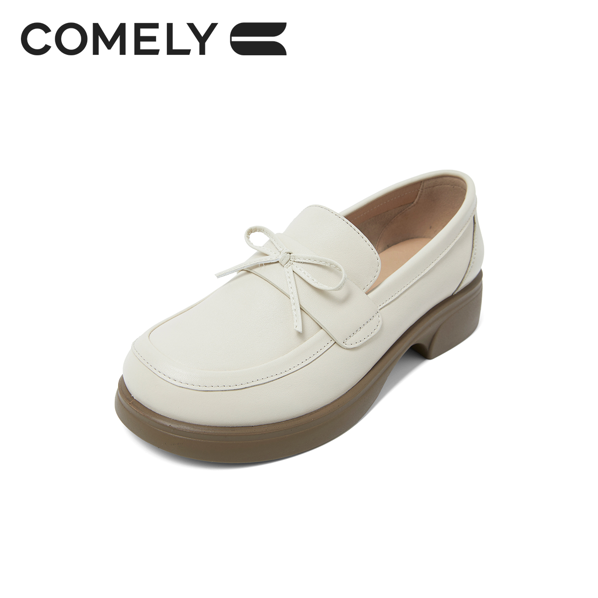 康莉厚底乐福鞋女25年春季新款真皮牛皮小个子增高复古小皮鞋中跟 - 图0