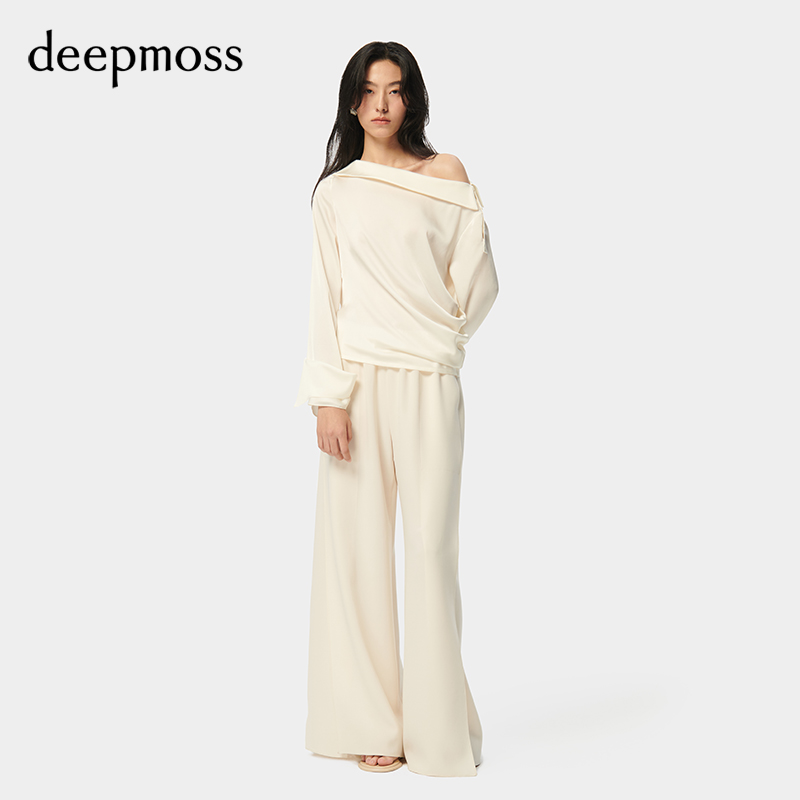 【deepmoss】2024春夏新款女装时尚休闲气质松弛优雅平领翻襟上衣 - 图1