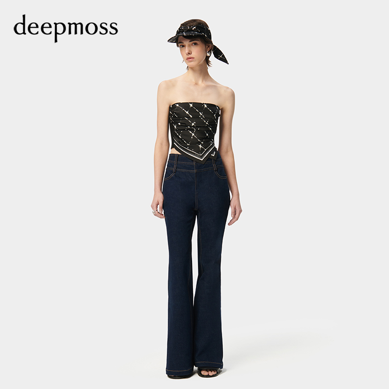 【deepmoss】2024春夏新款女装时尚气质光晕丝巾抹胸显瘦百搭上衣 - 图1