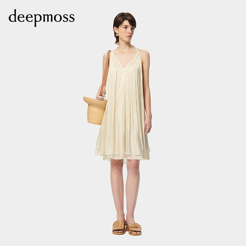 【deepmoss】2024春夏新款女装时尚休闲水泽双层下摆吊带连衣裙 - 图0