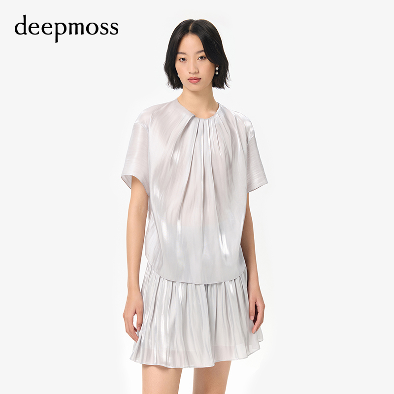 【deepmoss】设计感女装气质优雅水泽打褶上衣短袖衬衫设计感女装 - 图0