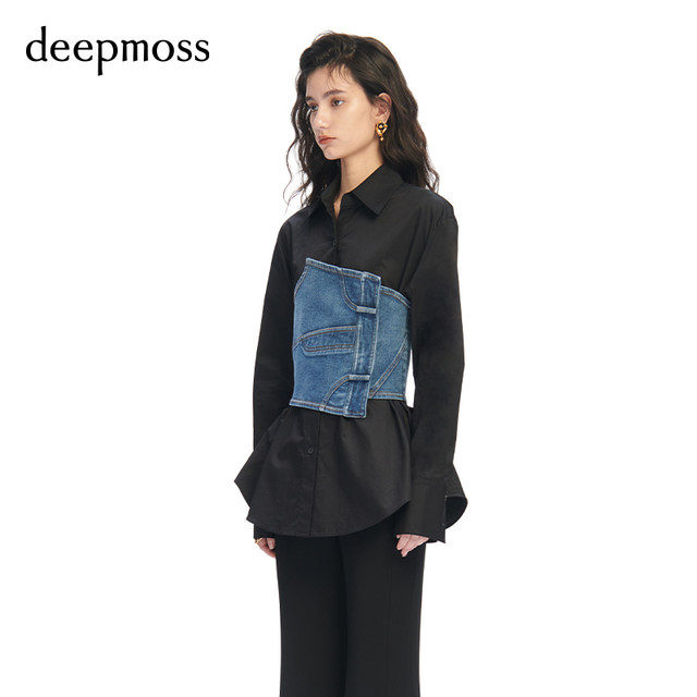ເສື້ອຍືດ denim ຂອງແມ່ຍິງ deepmoss patchwork