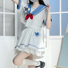 Школьная форма 御茶家 少女航海家水手服jk制服套装裙 蓝色海军学院风短袖盛夏服