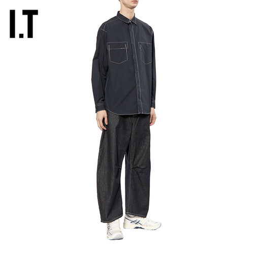 IT CDG COMME des GARCONS HOMME男装宽松牛仔长裤弯刀裤复古街潮 - 图3