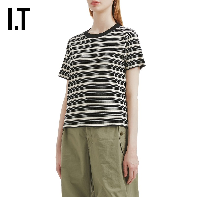 IT WITTH LOVE女装圆领条纹短袖T恤新款青春活力合身上衣1018AUO,淘宝优惠券,粉丝福利购,淘宝优惠卷