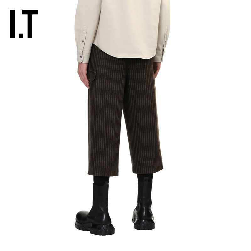 IT AMI男装条纹毛呢七分裤新款复古质感宽松呢子直筒裤O40048MN,淘宝优惠券,粉丝福利购,淘宝优惠卷