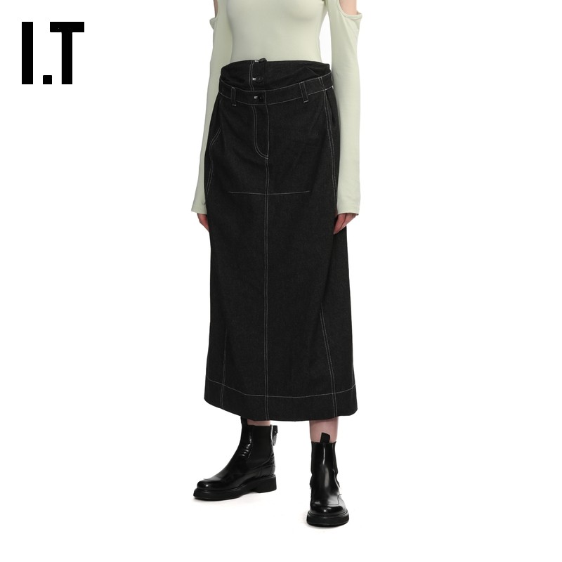 IT LOW CLASSIC女装牛仔半身裙新款时尚气质扣饰袢带直筒裙05BKXN,淘宝优惠券,粉丝福利购,淘宝优惠卷