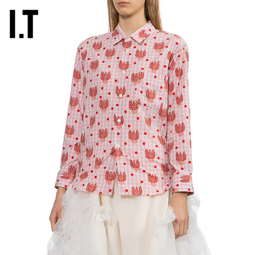 IT CDG tricot COMME des GARCONS女装满幅图案装饰格纹长袖衬衫 - 图2