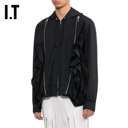 IT CDG COMME des GARCONS HOMME PLUS男装荷叶边饰拉链连帽卫衣 - 图1