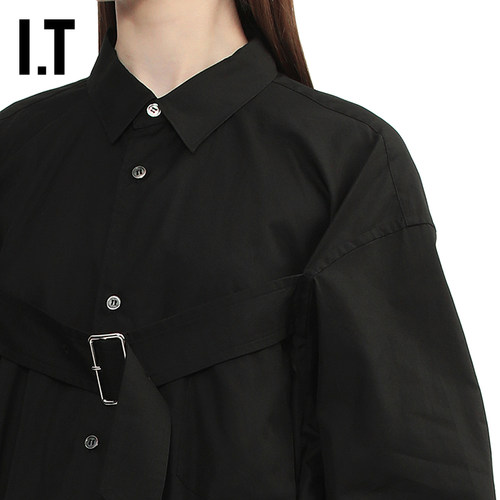 IT CDG COMME des GARCONS HOMME BLACK情侣款饰袢带宽松长袖衬衫 - 图3