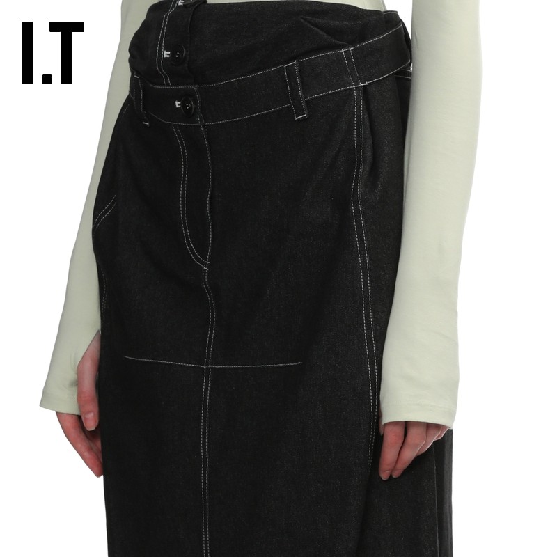 IT LOW CLASSIC女装牛仔半身裙新款时尚气质扣饰袢带直筒裙05BKXN,淘宝优惠券,粉丝福利购,淘宝优惠卷