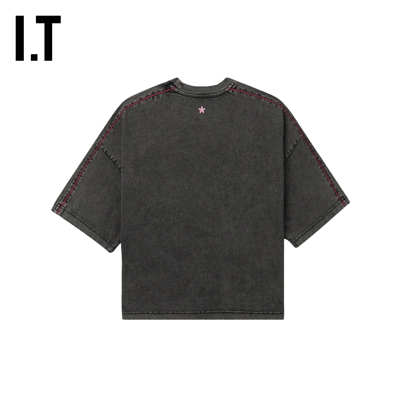 IT BAPY女装磨白做旧短袖T恤新款随性复古短款圆领半袖TE1244AO - 图0