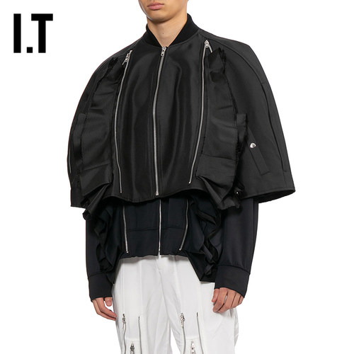 IT CDG COMME des GARCONS HOMME PLUS男装荷叶边饰短款拉链夹克 - 图1