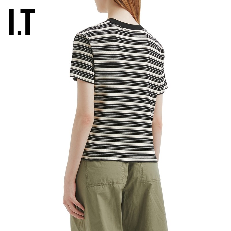 IT WITTH LOVE女装圆领条纹短袖T恤新款青春活力合身上衣1018AUO,淘宝优惠券,粉丝福利购,淘宝优惠卷